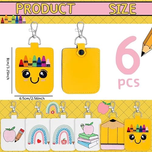 MotiMind 6 Pcs Classroom Doorbell Holder for Teachers Lanyard, PU Leather Class Bell Keychain Case for Back to School Gift(Crayon, Pencil, Rainbow, Book) - Crayon, Pencil, Rainbow, Book thumbnail 3