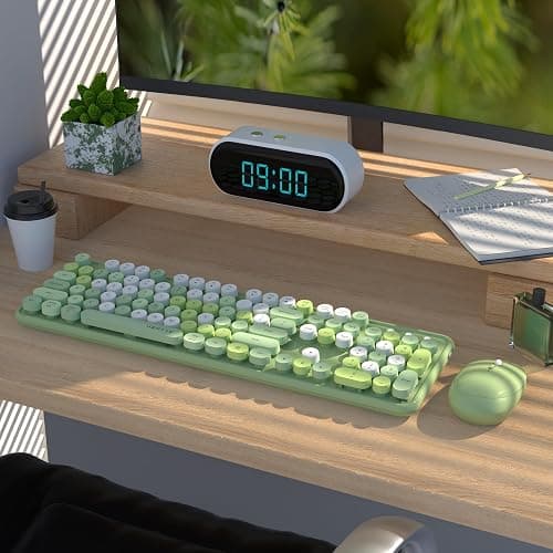 UBOTIE Colorful Computer Wireless Keyboards Mouse Combos, Typewriter Flexible Keys Office Full-Sized Keyboard, 2.4GHz Dropout-Free Connection and Optical Mouse (Green-Colorful) thumbnail 2