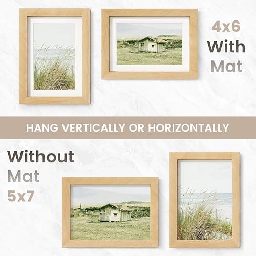 5x7 Picture Frame, USA-Sourced Natural Beech Wood Photo Collage Frame with HD Tempered Glass, Modern Simple 5 x 7 Wooden Frame Matted to 4x6, Gallery Wall Frames for Art, Wall or Tabletop Display thumbnail 6