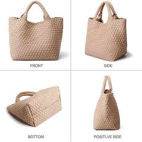Woven Bag for Women, Vegan Leather Tote Bag Large Summer Beach Travel Handbag and Purse Retro Handmade Shoulder Bag - Apricot thumbnail 6