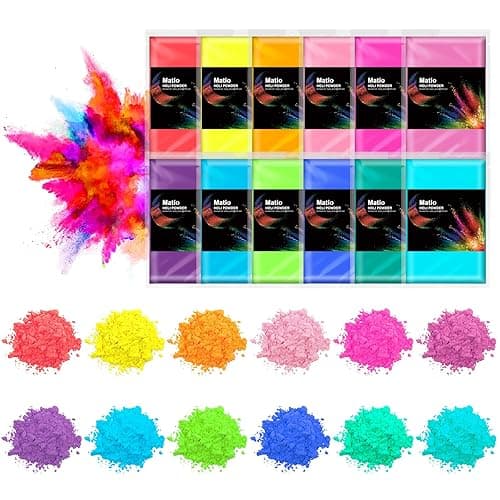 Matio Color Run Powder, 12 Pack 3.5oz/100g Each Natural Holi Powders Assorted Coloring Rangoli Bulk, Washable Chalk Powders Paint for Color War, Summer Camp, Photography Smoke, Gender Reveals