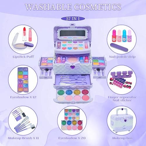 Kids Makeup Sets for Girls 5-8 - Washable Makeup for Kids 8-12, Maquillaje para Niñas, Play Make Up Kit, Toys for Little Girl, Princess Toddler Kid Stuff, Ages 3456789 10 Year Old Girl Birthday Gifts thumbnail 3