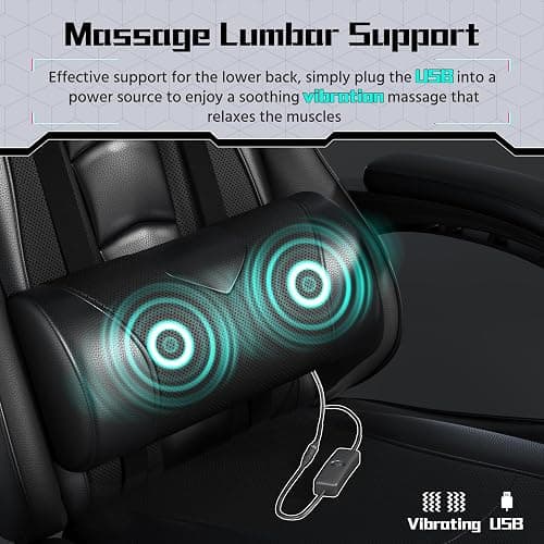 Yaheetech Gaming Chair, Video Game Chair with Massage Lumbar Support and Footrest Height Adjustable Ergonomic Computer Chair with Swivel Seat and Headrest, Full Black thumbnail 5