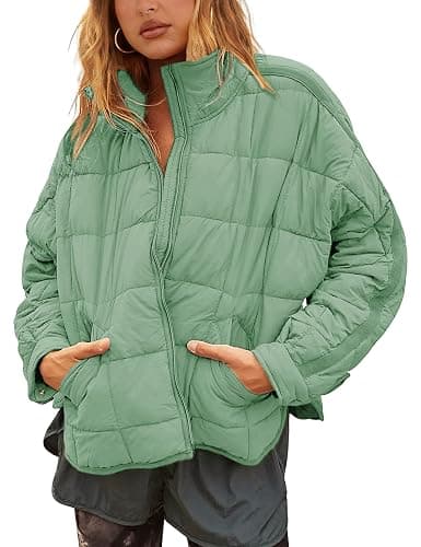 Bianstore Women's Oversized Splice Quilted Lightweight Puffer Jacket Casual Padded Coat - Image 1