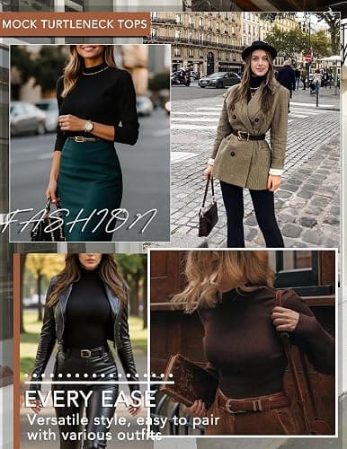Ekouaer Womens Turtleneck Shirts Long Sleeve Lightweight Fitted Thermal | Mock Neck, Soft Base Layer Tops, Underwear Stretchy Fit, Buttery Soft Undershirts, Fashion Winter Clothes thumbnail 5