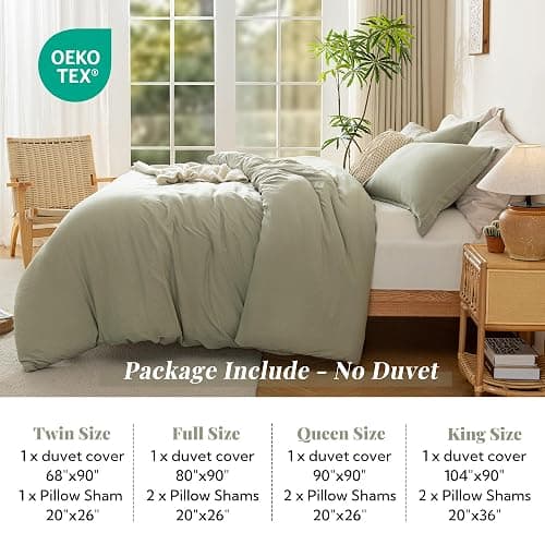 MILDLY Super Soft Duvet Cover - 100% Washed Microfiber October Mist Sage Comforter Cover Set 3 Pieces with Zipper Closure & Corner Ties (No Comforter) thumbnail 6