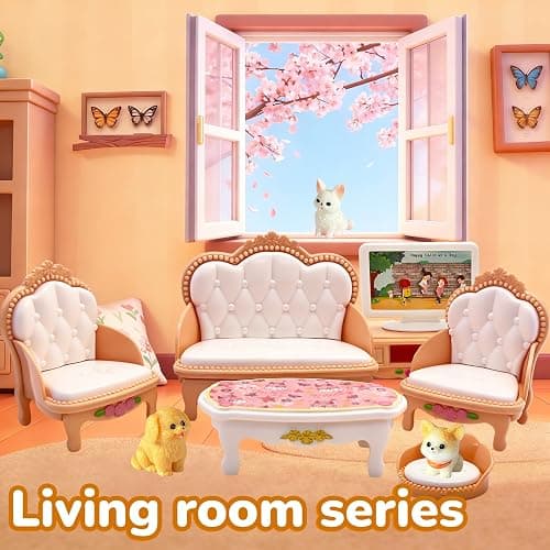 Dollhouse Furniture Set, 38 Pcs Miniature Doll House Accessories with Dogs and Cat ，Kitchen Bedroom Living Room Bathroom Furniture, Toy for Kids Ages 3+ Boys Girls, Great Gift Idea thumbnail 4