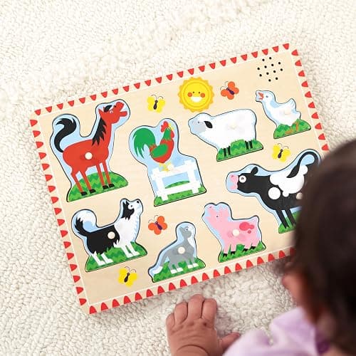 Melissa & Doug Farm Animals Sound Puzzle - Wooden Peg Puzzle With Sound Effects (8 pcs) - Farm Animals thumbnail 5