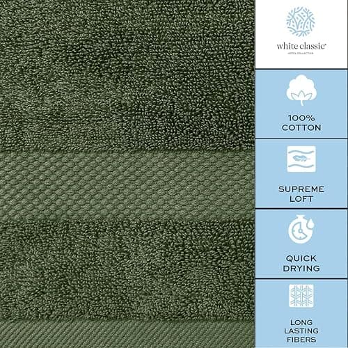 White Classic Luxury Bath Towel Set of 8 Pieces - 100% Turkish Cotton Highly Absorbent Towels for Bathroom, 2 Luxury Bath Towels 700GSM, 2 Hand Towels, 4 Washcloths, Sage Green thumbnail 7