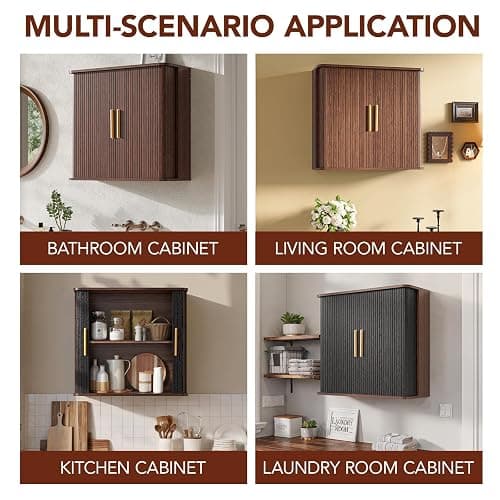 Furnaza Laundry Room Wall Cabinet with Fluted Sliding Door, 29.5" W Bathroom Medicine Cabinet with Adjustable Shelf, Wall Mounted Storage Cabinet for Living Room Kitchen, 11.7" D x 29.5" W x 27.68" H thumbnail 8