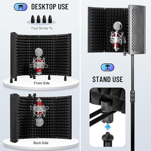 CAHAYA Microphone Isolation Shield Studio Mic Sound Absorbing Foam Professional Desktop or Mounted on Stand Recording Equipment Foldable 5-Panel Mic Isolator Panel for Condenser Microphone thumbnail 4
