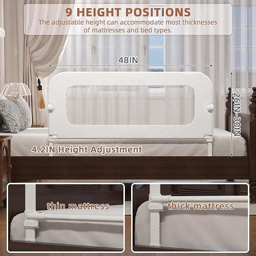 FigTime Bed Rail for Toddlers, Baby Bed Rail Guard for Kids, Toddler Bed Rails with Reinforced Anchor Fit, Height Adjustable & Foldable Bed Rail Guard for Twin, Full, Queen & King Beds (White, 48IN) thumbnail 3