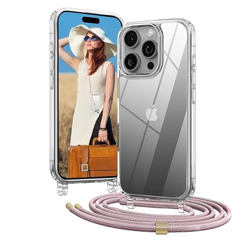 OLEPHY Handykette für iPhone 16 Pro Hülle mit Band, Necklace Handyhülle, Transparente Schutzhülle zum Umhängen [Verstellbarem und Demontage Umhängeband], Roségold - Image 1