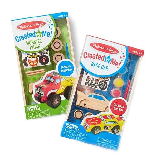 Melissa & Doug Decorate-Your-Own Wooden Craft Kits Set - Race Car and Monster Truck - Image 1
