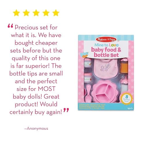 Melissa & Doug Mine to Love Baby Food & Bottle Play Set for Feeding Dolls Baby Doll Feeding Set, Disappearing Milk Bottle Toy for Kids 3+ thumbnail 5