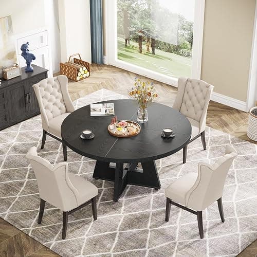 Tribesigns Farmhouse Dining Table, 47 Inch Round Dinner Table for 4 (Black) thumbnail 6
