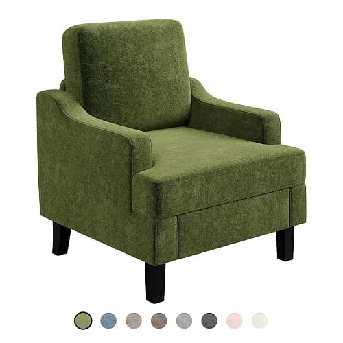 Garvee Green Comfy Accent Chair, Upholstered Armchair for Living Room | Mid Century Modern Style Sofa Chair with Solid Wood Legs, Chenille Reading Chair for Small Space, Waiting Room, Apartment thumbnail 7