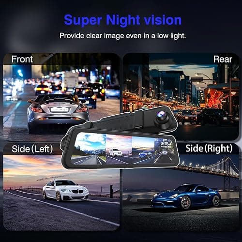 360 Degree View 4 Channel Mirror Dash Cam Detached Camera for Cars，Dash Cam Front and Rear Side(Left,Right),12'' Rear View Mirror Camera1080Px4,WiFi,Night Vision,GPS,Parking Monitor,Free 128GB Card thumbnail 6