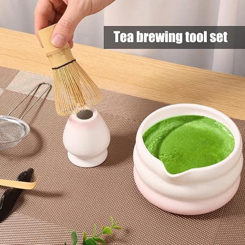 Matcha Set, 7-teiliges Matcha Besen Set mit Matcha Zubehör Schale Matcha Löffel Matcha Schneebesen Matcha Besenhalter Matcha Sieb, Matcha Whisk Traditionell Matcha Tea Set für Teeliebhaber (7Rosa) thumbnail 8