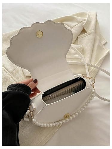 MakeMeChic Women's Seashell Shape Pearl Croccbody Handbag Leather Flap Adjustable Strap Shoulder Bag thumbnail 2