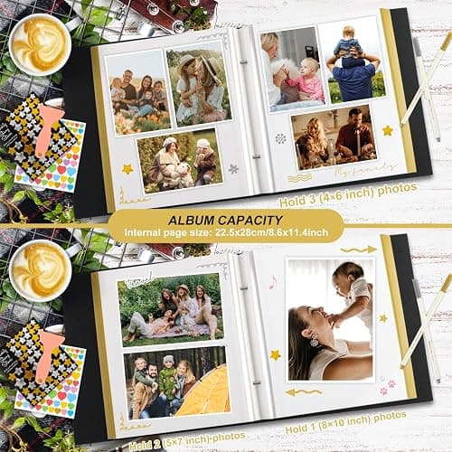Lanpn Self Adhesive Photo Album Scrapbook 40 Pages, Linen Photos Albums DIY Sticky Magnetic Pages holds 4x6 5x7 A5 Picture for Family Wedding Birthday (Small-20 Sheets/40 Pages, Black) thumbnail 4