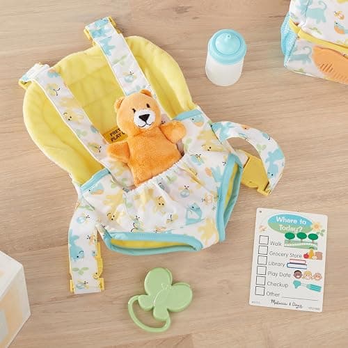 Melissa & Doug Mine to Love Carrier Play Set for Baby Dolls with Toy Bear, Bottle, Rattle, Activity Card thumbnail 4