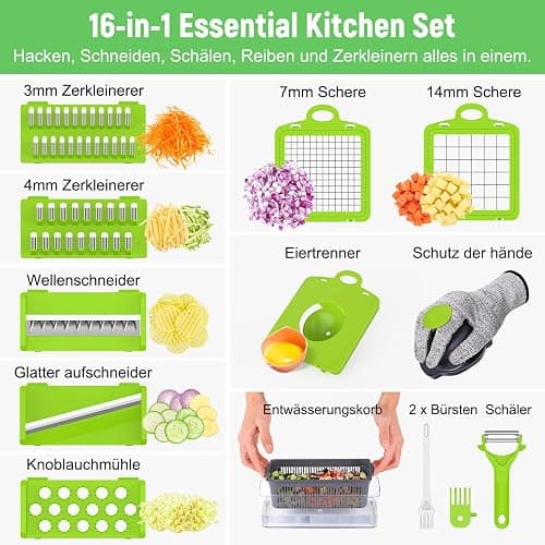 16 in 1 Vegetable Cutter, Multifunctional Vegetable Cutter, Vegetable Chopper, Dicer with 7 Interchangeable Blades, Vegetable Slicer Dicer for Slicing Fruit Vegetables, Carrot, Potato, Onion, Garlic thumbnail 2