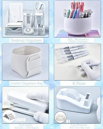 LXEVIHK 20Pcs White Desk Organizers and Accessories With Mesh Desk Organizer and 360°Rotating Pen Holder and a Lot of Office White Office Supplies Beautifully Presented in a Gift Box thumbnail 4