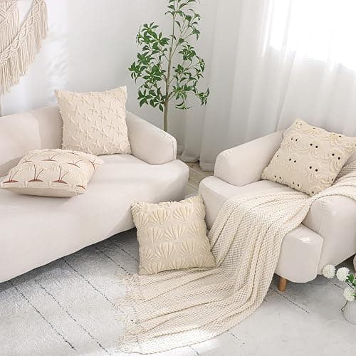 Tosleo Sea Pillow Covers 18x18 inch Set of 2 Farmhouse Decor Beige Shell Throw Pillow Cover Soft Plush Faux Fur Jacquard Pillow Case Ocean Themed Cushion Covers for Summer Sofa Home Decor thumbnail 2