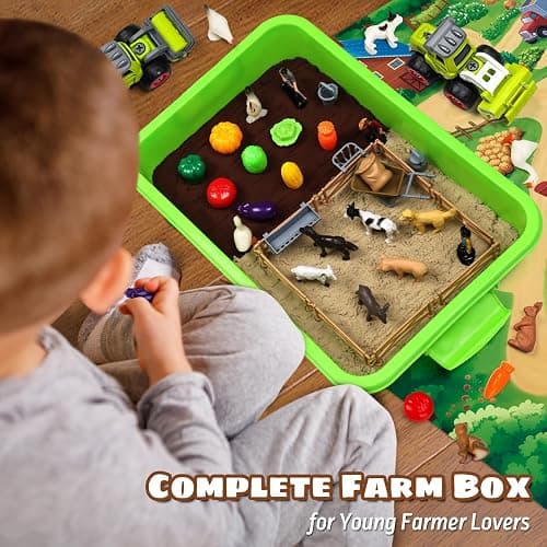 Aprilwolf 69 PCS Farm Sensory Bin Toys Playset, Sandboxes with Sand, Farmer Tractor & Farm Animals Figures Toys for Kids 3 4 5, Gifts for 6 7 Years Old Boys Girls Toddlers thumbnail 2