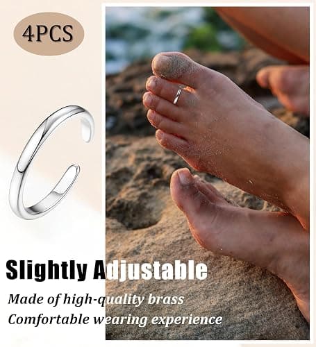 Xozeu 4PCS 14K Gold Plated Toe Rings, White Gold Plated Toe Rings for Women Hug CZ Triple Twist Simple Band Open Toe Rings Beach Foot Jewelry Adjustable thumbnail 6