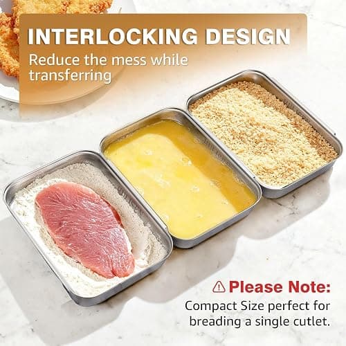 HULISEN Set of 3 Breading Pans, Stainless Steel Breading Set for Marinating Meat, Chicken, Fish, Food Prep Trays, Coating Trays Can Be Used to Baking Cake, Oven Safe thumbnail 4