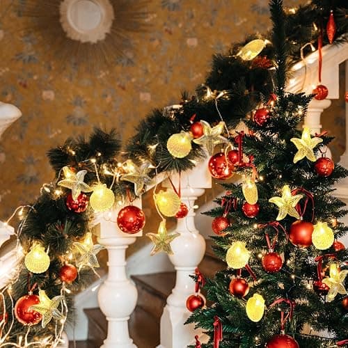 Glooglitter Christmas Ocean Beach String Lights Seashell Starfish 19.69 ft 40 LED Warm White Waterproof Ocean Theme Beach Lights for Home Outdoor Room Decor Indoor Bedroom Decor thumbnail 6