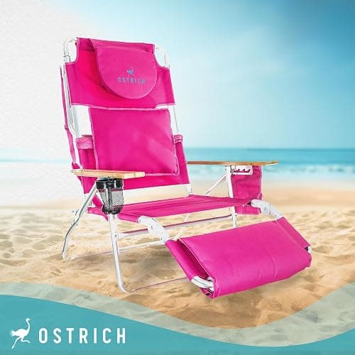 Ostrich Reclining Lounge Chair, Deluxe 3 in 1 Folding Outdoor Beach Lounger, Pink - Compact and Portable Recliner for Pool Tanning, Lawn, Patio, and Yard thumbnail 2