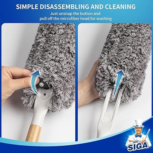 MR.SIGA Lint Free Microfiber Duster, Washable and Reusable Duster with Bamboo Handle and Replaceable Head, Duster for Household Cleaning thumbnail 8