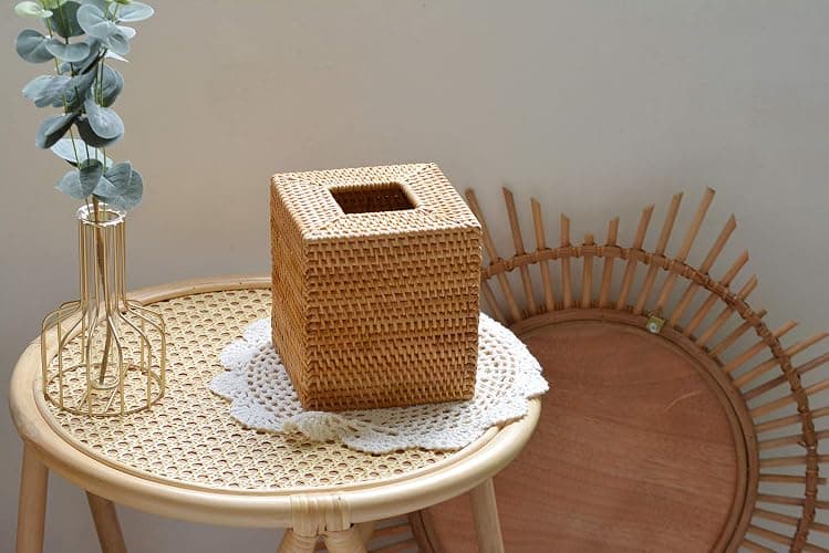 Rattan Tissue Box Cover Square, Hand Woven Wicker Tissue Holder, 5.5 x 5.5 X 5.7 inch, Natural thumbnail 2