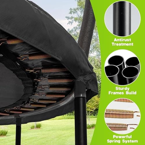 Trampoline 10FT 12FT 14FT with Enclosure and Ladder, ASTM Approved Recreational Trampolines for Kid and Adult, Outdoor Trampolines with Socks, Dart Board, Basketball Hoop for Trampoline Black thumbnail 4