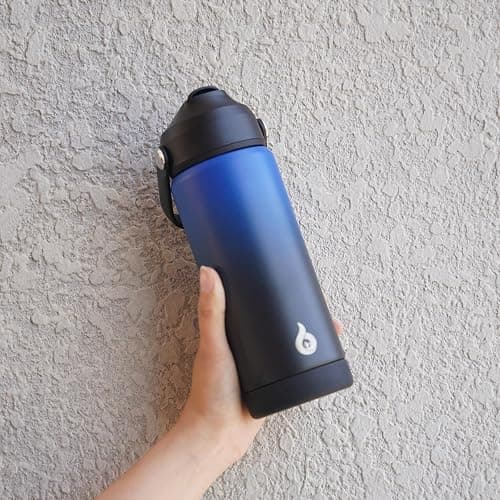 BJPKPK Insulated Water Bottle with Straw Lid, 18oz Thermo Water Bottles, Flex Handle & Non-slip Boot, BPA Free Leak Proof Stainless Steel Metal Thermo, Tumblers, Cups,Black Blue thumbnail 2