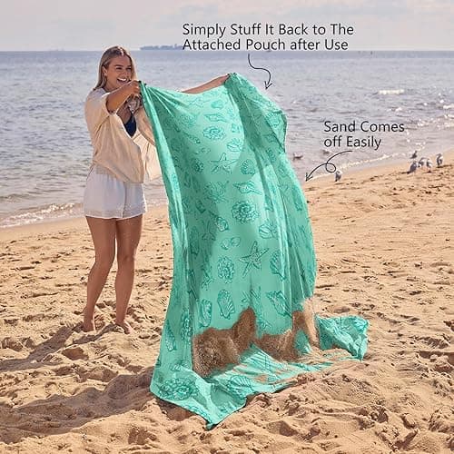 WEKAPO Beach Blanket Waterproof Sandproof Oversized, Extra Large Beach Mat Sand Free, Lightweight & Compact Sand Free Mat with 6 Stakes & 4 Corner Pockets thumbnail 6