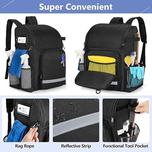 LoDrid Cleaning Backpack with Thickened Adjustable Shoulder Straps, Black | Large Cleaning Caddy Organizer with Multiple Pockets for Cleaning and Housework, Patent Designed thumbnail 4