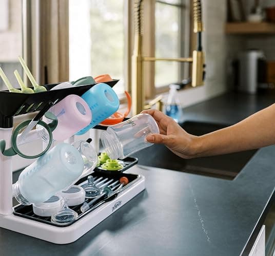 Dr. Brown's Baby Bottle Drying Tower, Stand-Up Countertop Drying Rack with Organized Storage for Baby Essentials, Space Saving Vertical Rack, Black/White thumbnail 11