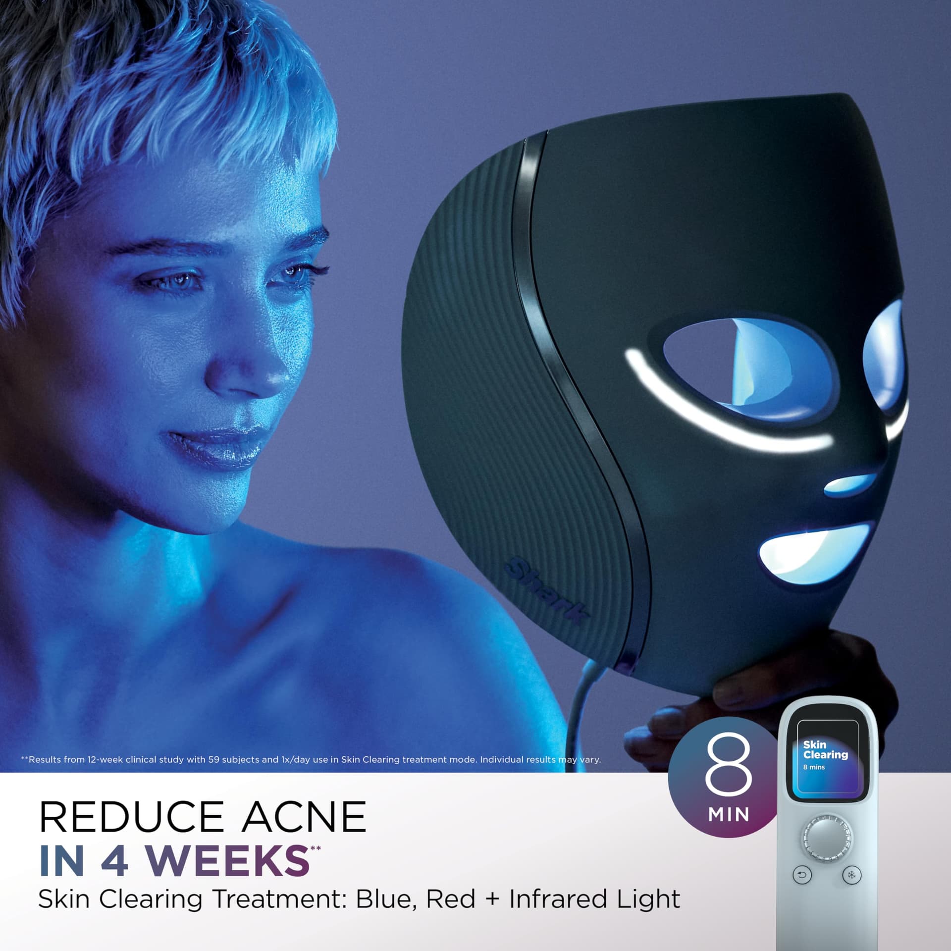 Shark CryoGlow LED Face Mask with Under-Eye Cooling, Anti-Ageing & Blemish Repair, Red & Blue LED, Infrared Light Therapy, USB-C, Remote Control thumbnail 7