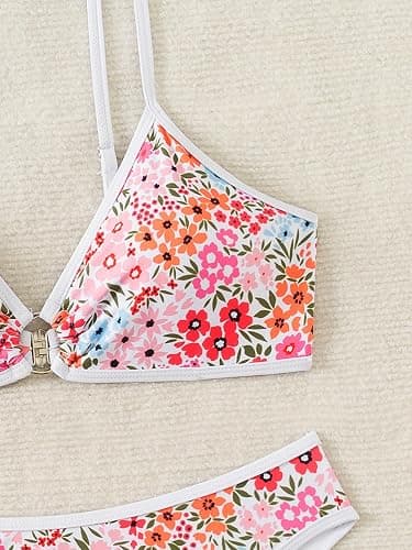 Fanuerg Women's Triangle Bikini Sets O Ring Linked Two Piece Swimsuits Floral Printed Cheeky Bathing Suit thumbnail 6