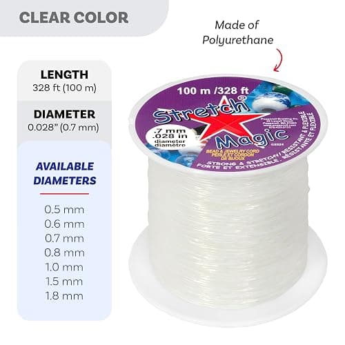 Stretch Magic Elastic Beading Cord – Clear Color, 0.7mm in Diameter, 100-Meter (328 ft) - Easy to Knot, Strong & Stretchy String for Making Beaded Jewelry thumbnail 4