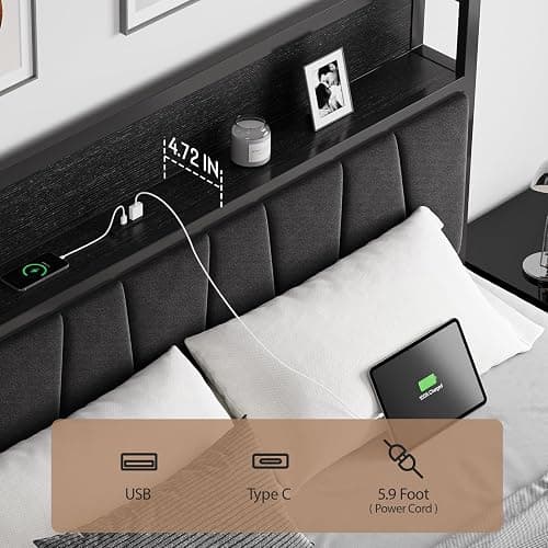 CIKUNASI Queen Size Bed Frame with Headboard and Storage Drawers Platform Bed Frame with Storage Chargin Station LED Light Bedframe Heavy Duty No Box Spring Needed thumbnail 3