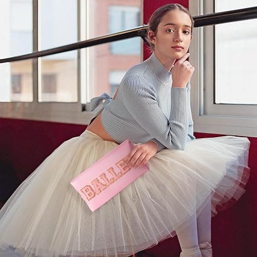 Y1tvei Ballet Cosmetic Bag for Girls - Preppy Patch BALLET Pink Chenille Letter Makeup Bag PU Leather Waterproof Portable Ballerina Makeup Pouch Dance Recital Travel Toiletry for Girl Dancer(Pink) thumbnail 6