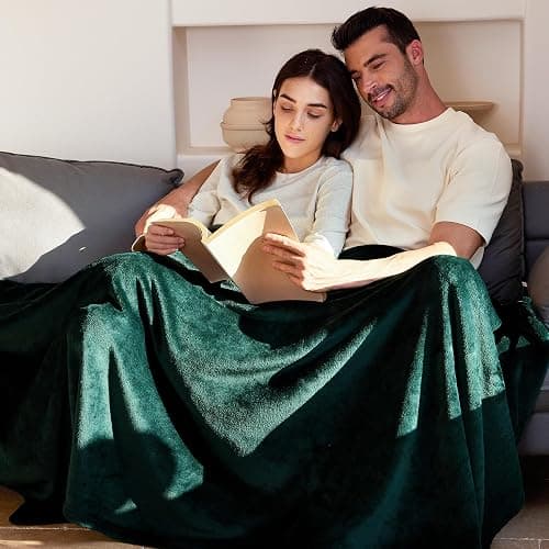 Exclusivo Mezcla Fleece Throw XL Blanket for Couch, Sofa, Super Soft and Warm Forest Green Blankets, All Season, Cozy, Plush, Lightweight, 50x70 Inches thumbnail 2