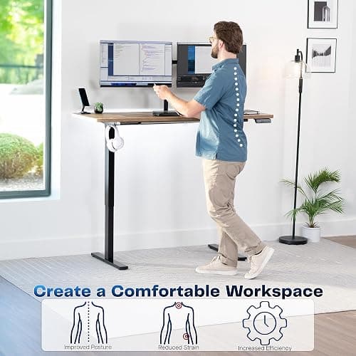 VIVO Electric 60 x 24 in Standing Desk, Memory Height Adjustment, 1B Series, One-Piece Reclaimed Wood Top, Black Frame, DESK-KIT-1B6P thumbnail 4