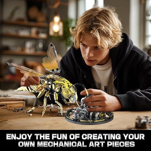 Mechanical Bee Building Set for Adults, Technic Animal Building Block Insect Model with Lights & Moving Wings, Golden Robot Bee Collectible Toy Kit, Creative Display & Gift Idea, 832Pcs thumbnail 2