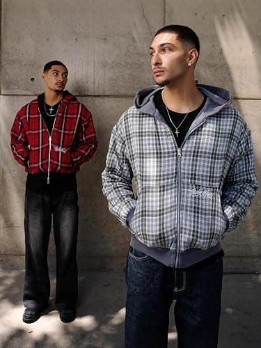 Obenie Men's y2k hoodie, checkered sportswear | Hip-Hop Style, Sportswear, Casual Jacket thumbnail 3